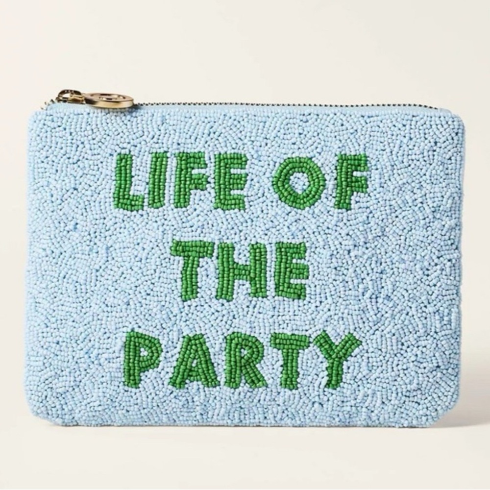 Kate spade Beaded Clutch with Green Text